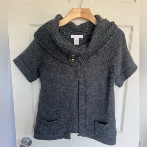 Short sleeve gray sweater cardigan with gold button medium